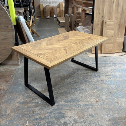 Ex Demo - Solid Oak Roscel Herringbone Table - 160cm x 90cm Stained in DARK OAK