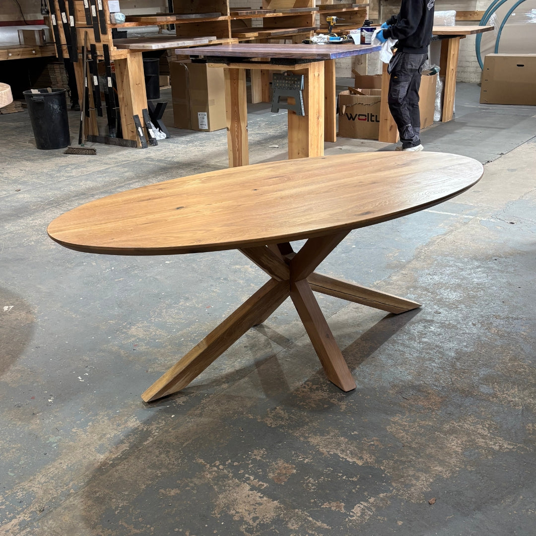 Ex Demo - Solid Oak Oval Dining table - 200cm x 100cm - Chamfered Edge