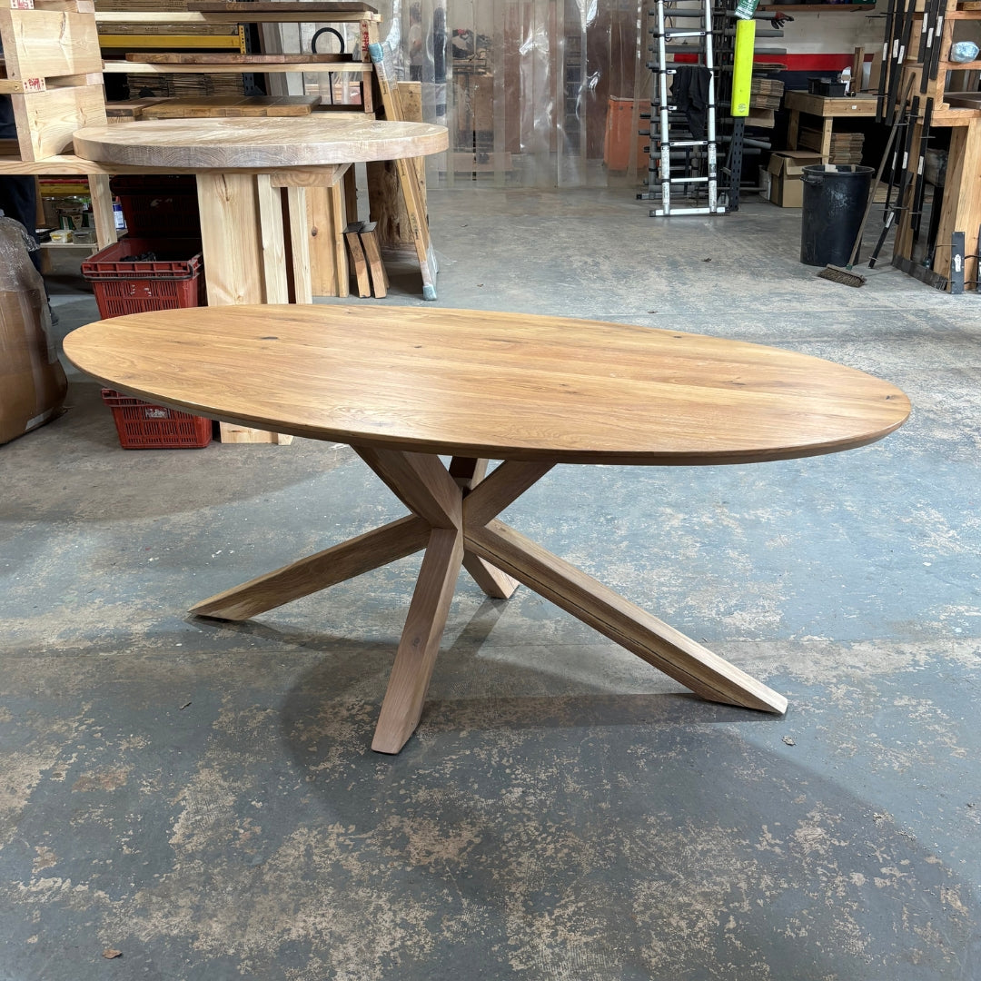 Ex Demo - Solid Oak Oval Dining table - 200cm x 100cm - Chamfered Edge