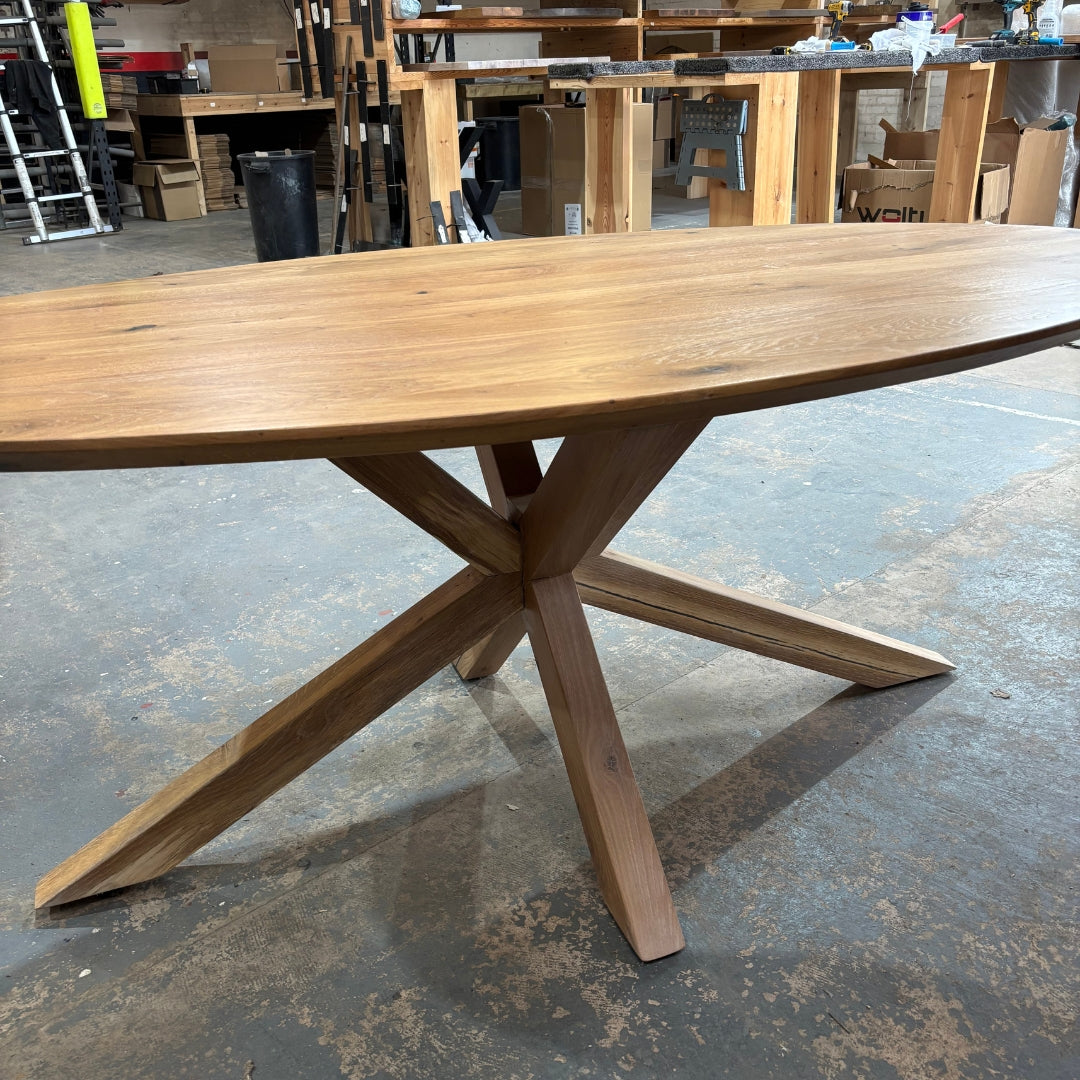 Ex Demo - Solid Oak Oval Dining table - 200cm x 100cm - Chamfered Edge