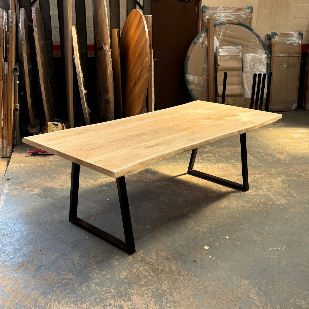 Ex Demo - Solid Oak 220cm x 100cm Waney live edge table - Choose stain and legs