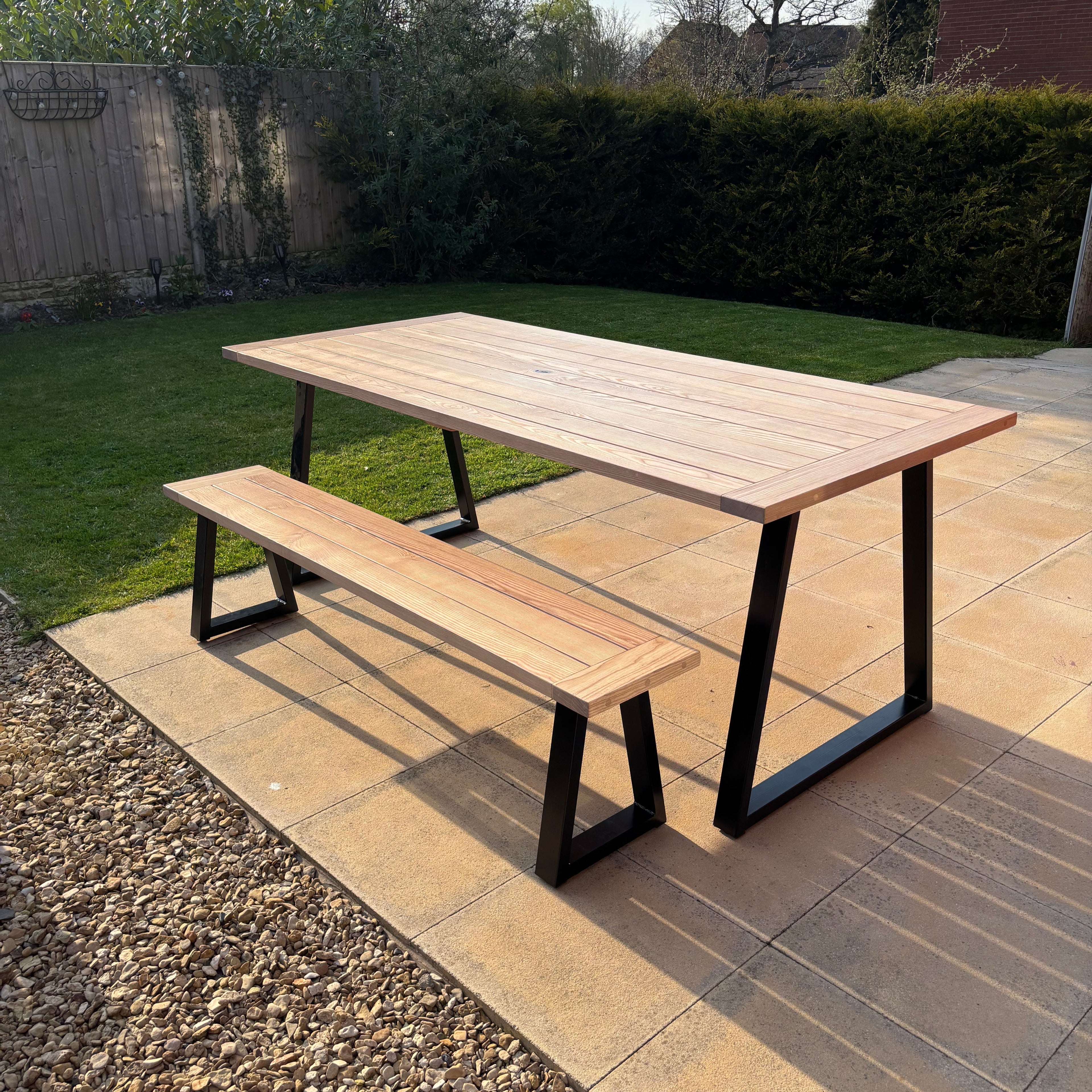 Solid White Ash Garden Dining Table and Bench Set