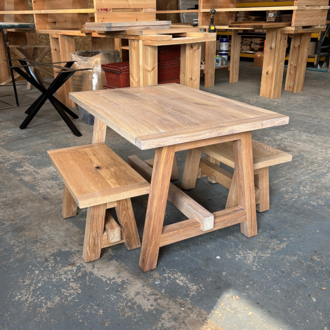 Ex Demo - Boscobel Solid Oak Dining table 120cm x 84cm - 2 Benches