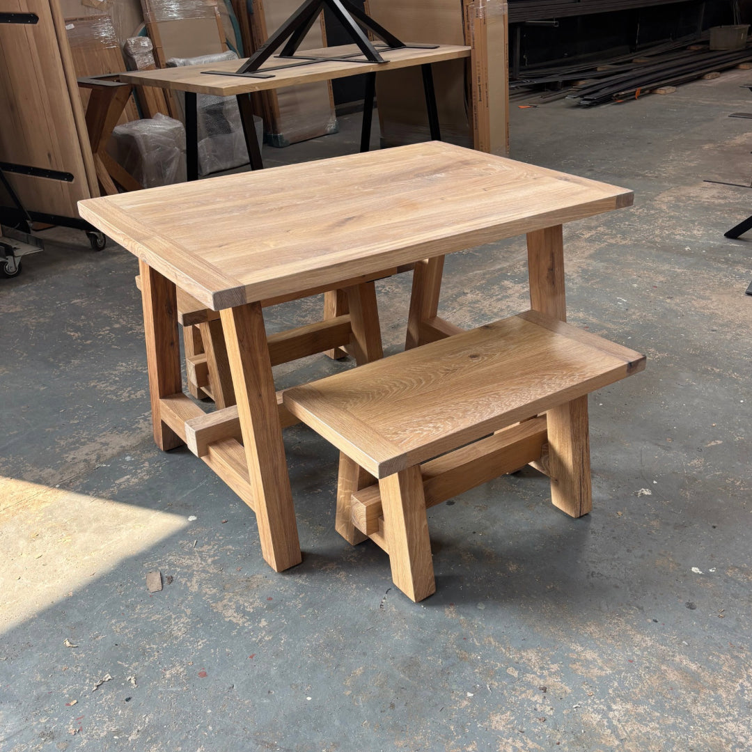 Ex Demo - Boscobel Solid Oak Dining table 120cm x 84cm - 2 Benches