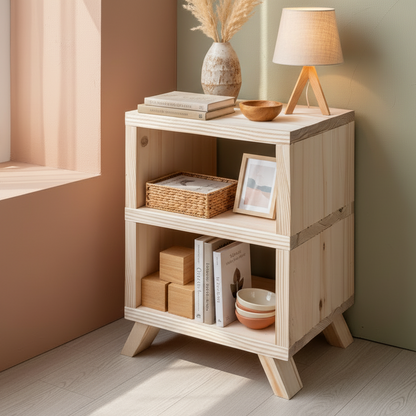 Rustic Side Table with Shelves