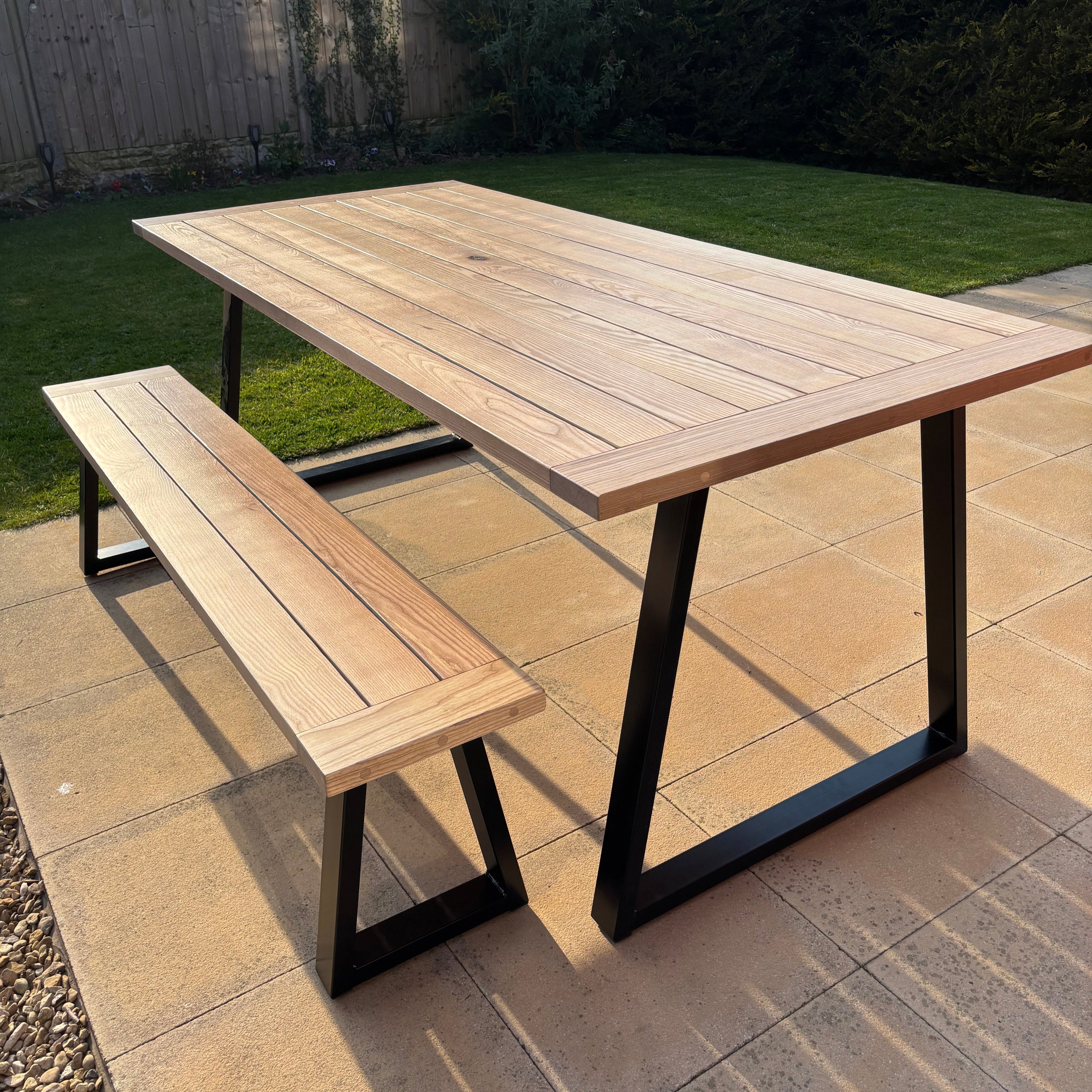 Solid White Ash Garden Dining Table and Bench Set
