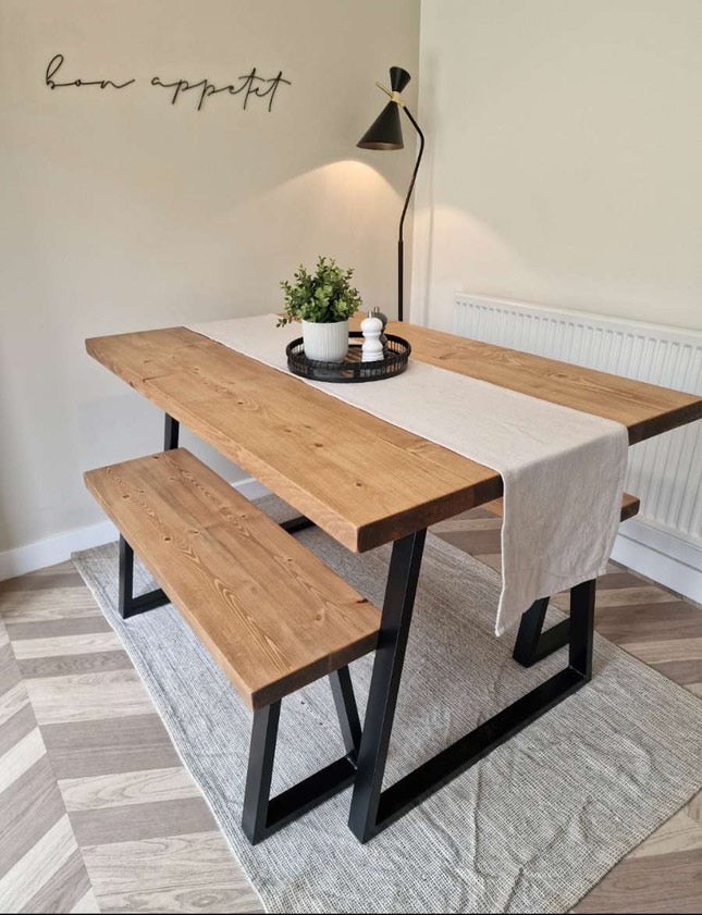 Rustic Dining Table - Thin Trapezium Legs