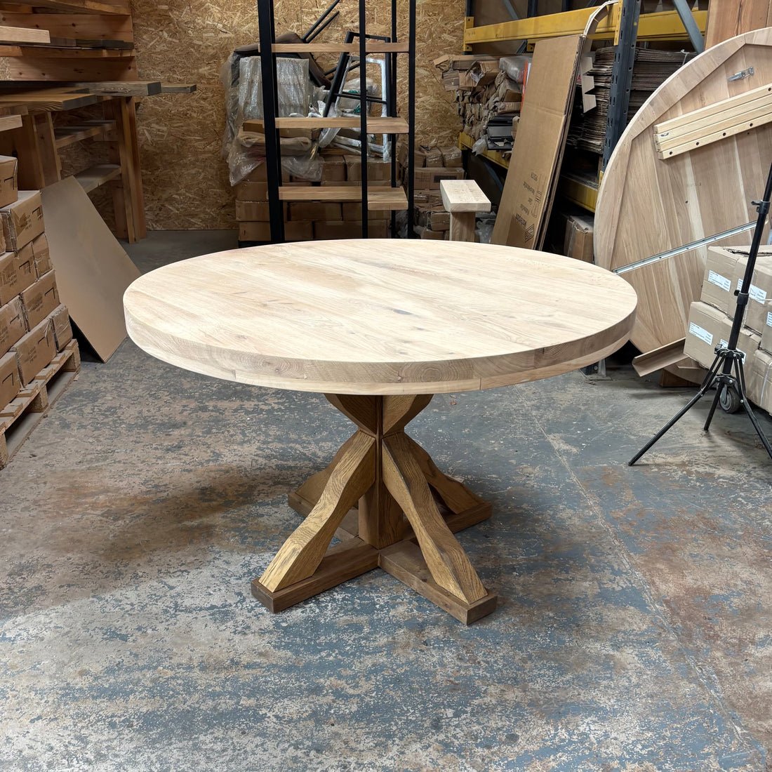 Ex Demo - Solid Oak Round 120cm Table with Oak pedestal legs 6cm Thick