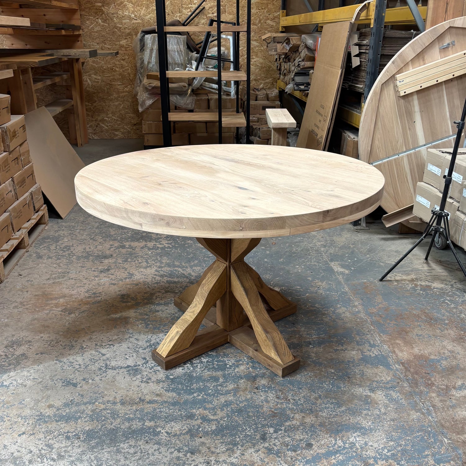 Ex Demo - Solid Oak Round 120cm Table with Oak pedestal legs 6cm Thick