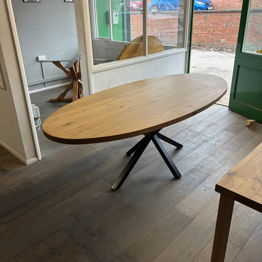 Ex Demo - Solid Oak Oval Table - 220cm x 100cm Stained in Mist