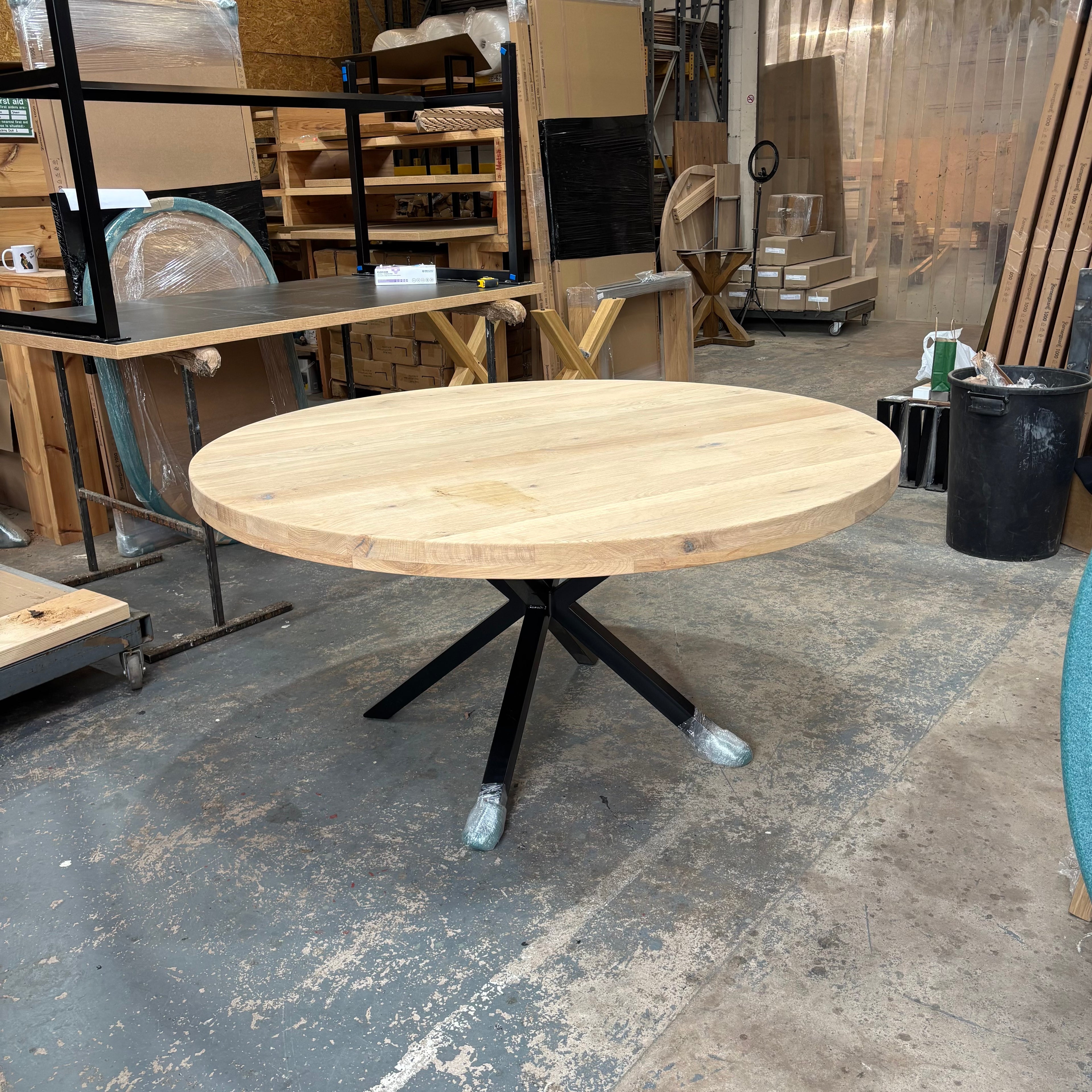 Ex Demo - Solid Oak Round 160cm Table with Central legs 6cm Thick