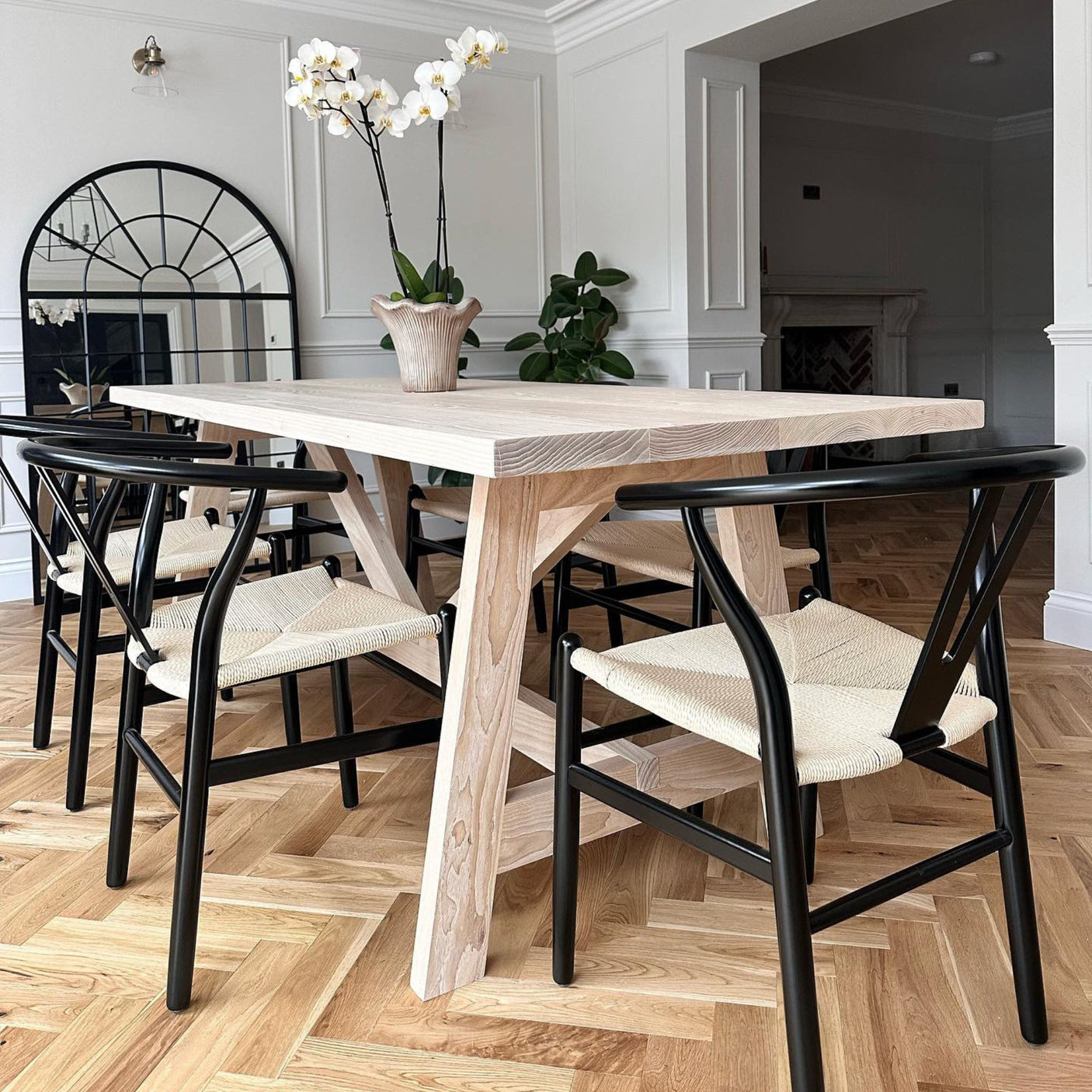 Delamere - Solid Ash wooden tressle dining table - masterplank uk shop - Ash