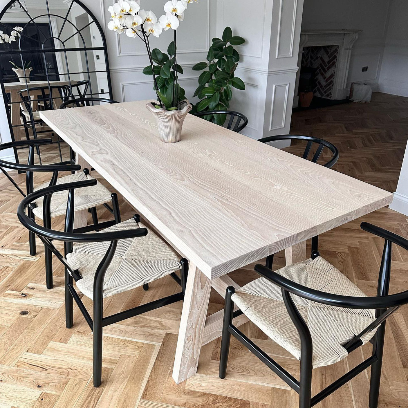 Delamere - Solid Ash wooden tressle dining table - masterplank uk shop - Ash