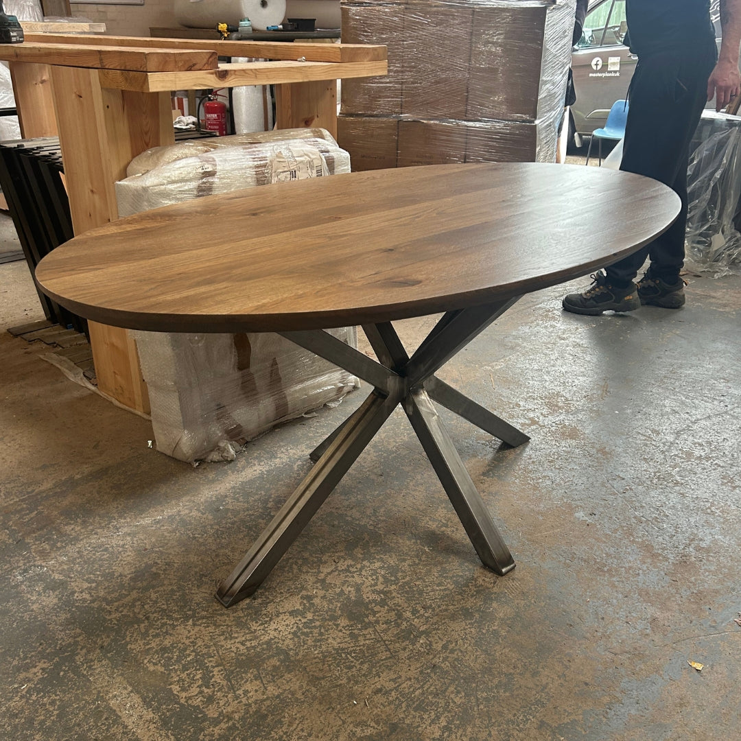 Solid Oak Oval Dining Table - Central Spider Legs