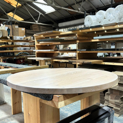 Solid Oak Round Dining Table - Cross Central Pedestal leg