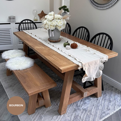 Boscobel - Solid Oak Trestle dining table - Thick Oak Trestle legs Masterplank