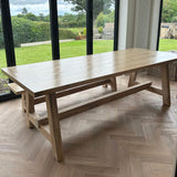 Boscobel - Solid Oak trestle dining table - thick legs masterplank uk shop