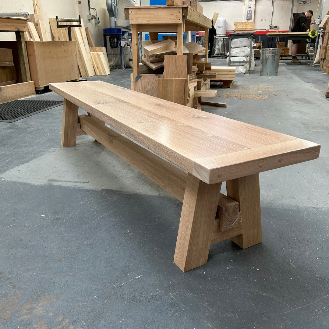 Boscobel Solid Oak Trestle dining table Thick Oak Trestle legs Masterplank UK