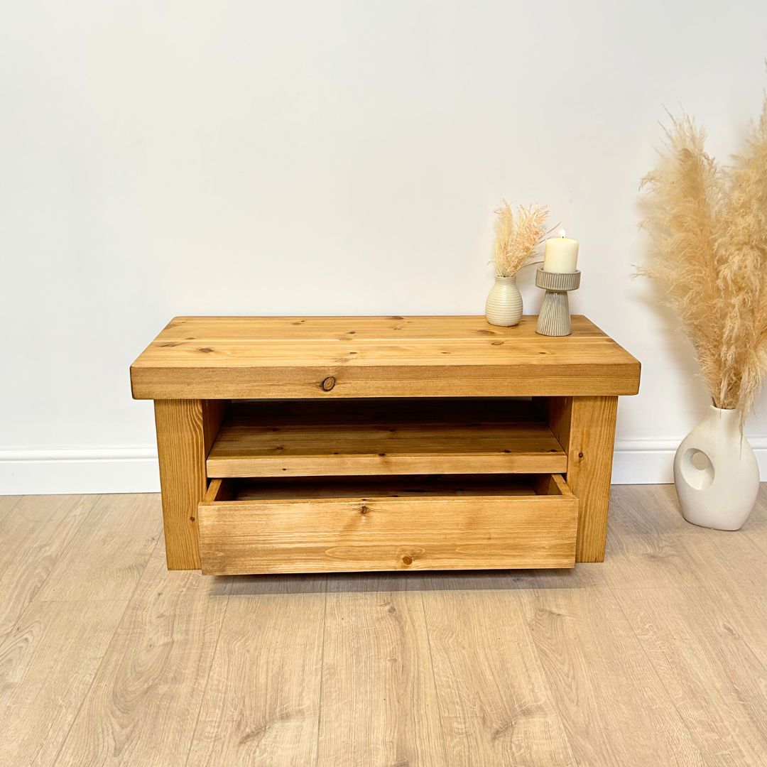 Bronson Chunky Rustic TV Unit coffee table with drawer option Tables masterplank-shop Small Drawer 