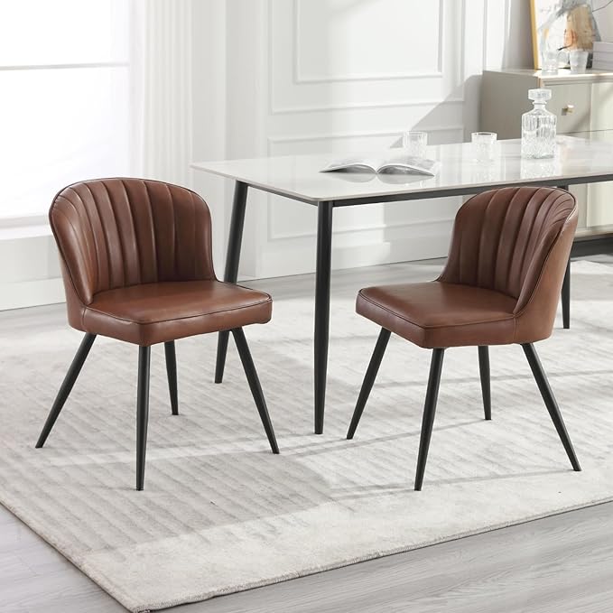 Quilted PU Leather Dining Chairs - Set of Two