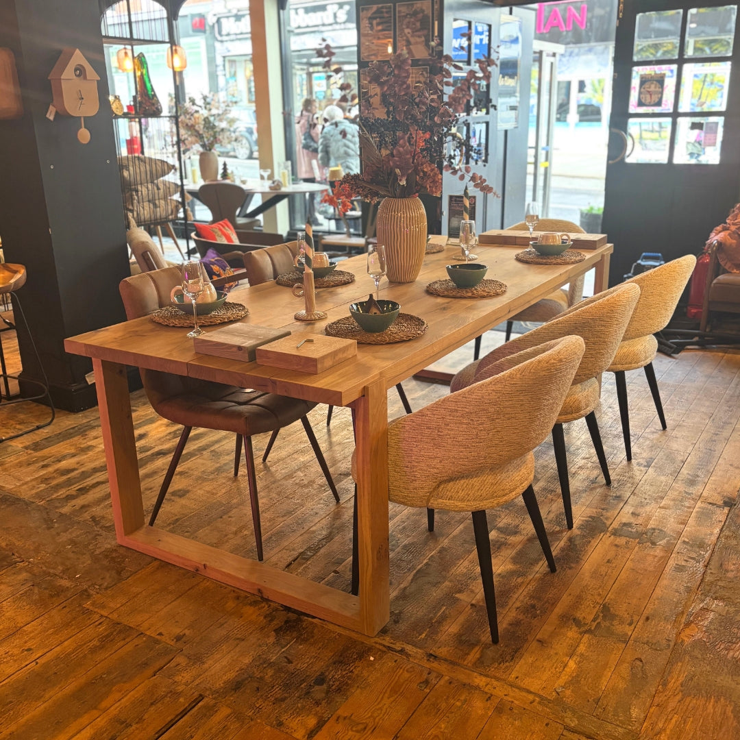 Burnan Solid Oak Dining Table Set - Oak Box legs