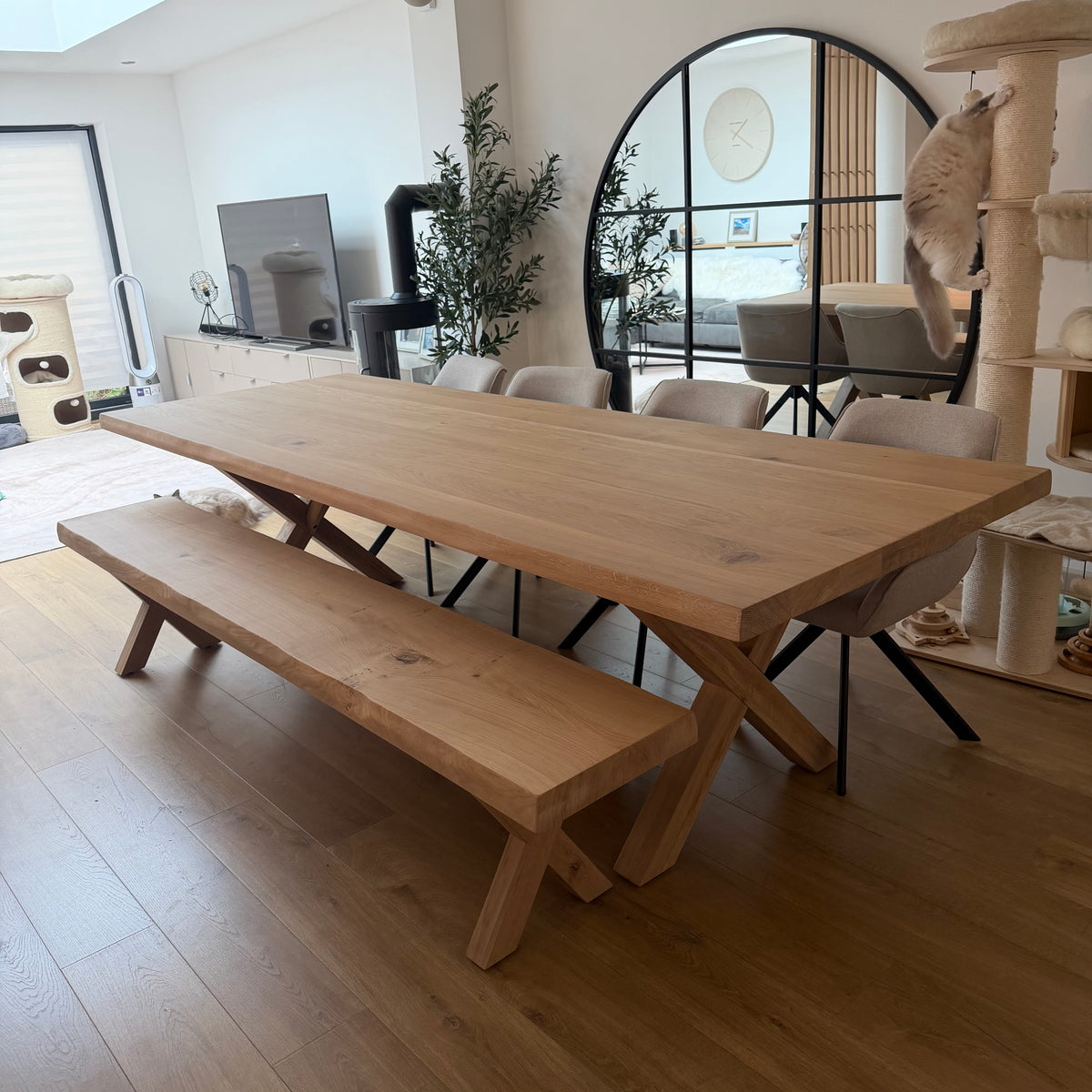 Rustic Chunky Solid Oak Dining Table and Bench set
