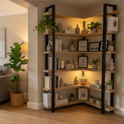 Solid oak corner bookcase handmade custom size