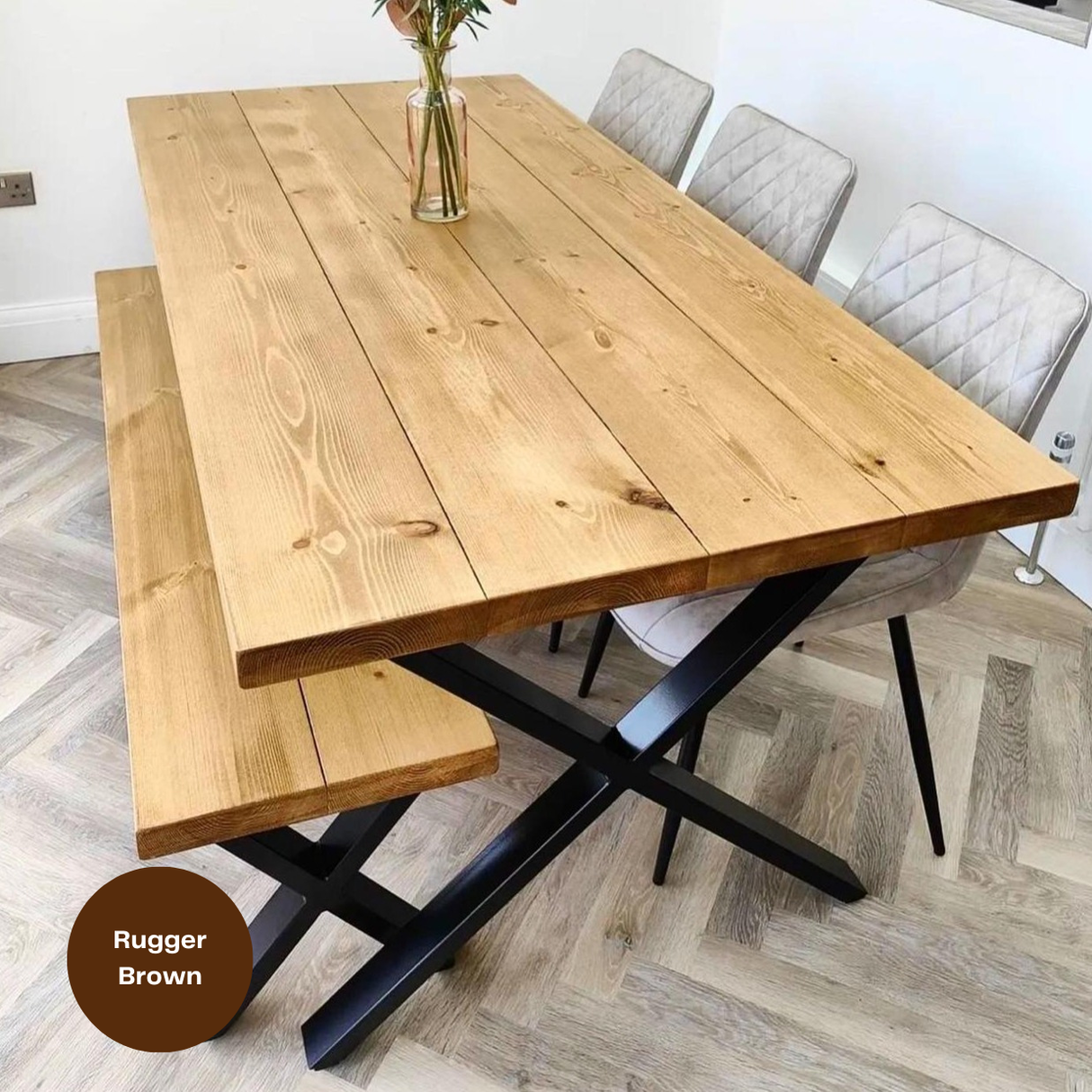 Rustic Dining Table Set - Cross Frame