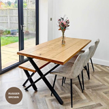 Rustic Dining Table Set - Cross Frame