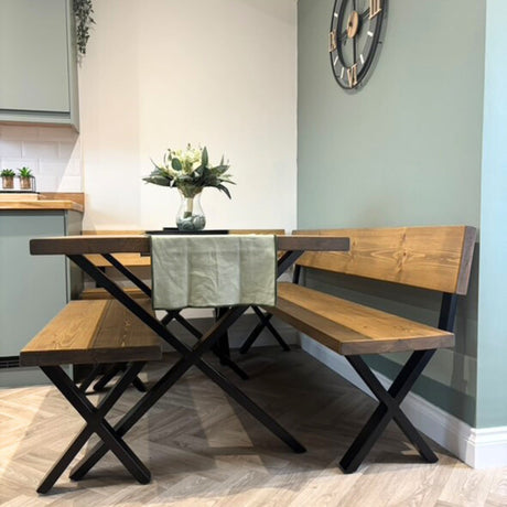 Rustic Dining Table Set - Cross Frame