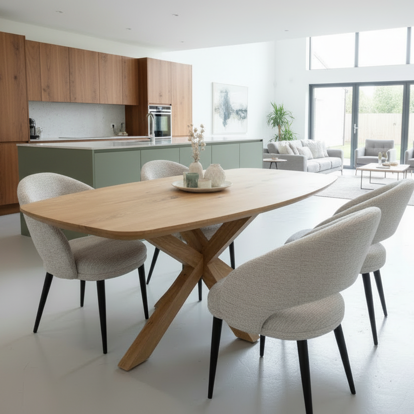 Solid oak oval dining table which seats 4 people