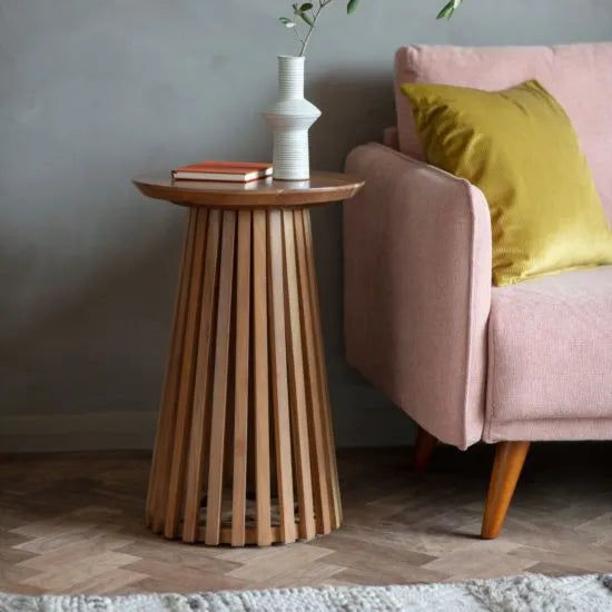 Denver round slatted side table masterplank uk shop