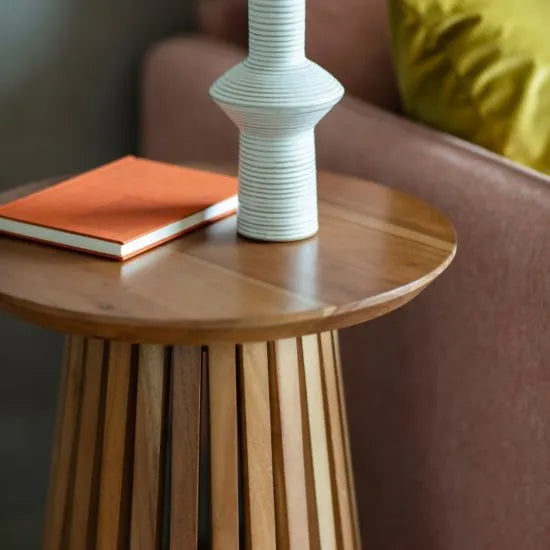 Denver round slatted side table masterplank uk shop