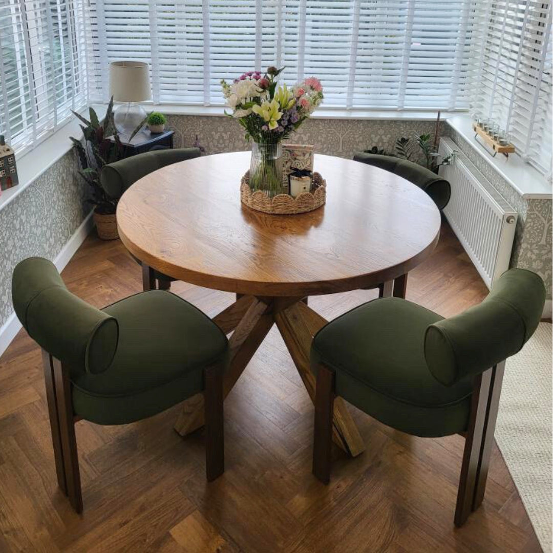 Buy Rustic Reclaimed Round Dining Table Steel crossed leg