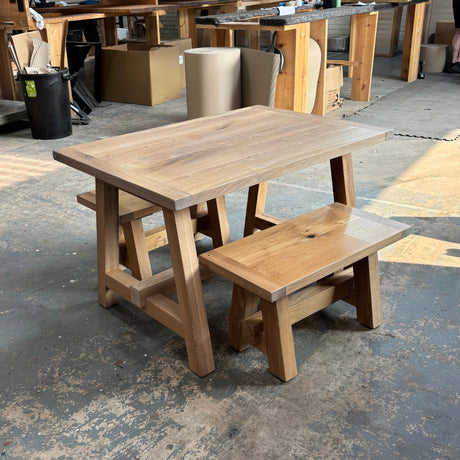Ex Demo - Boscobel Solid Oak Dining table 120cm x 84cm - 2 Benches