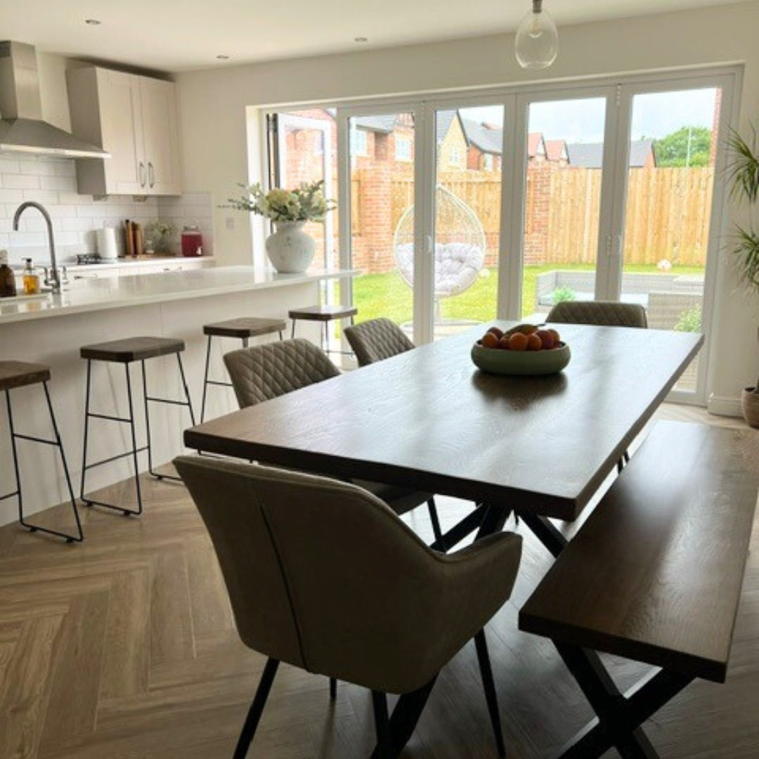 Rustic Solid Oak Dining table set - spider leg - masterplankuk shop