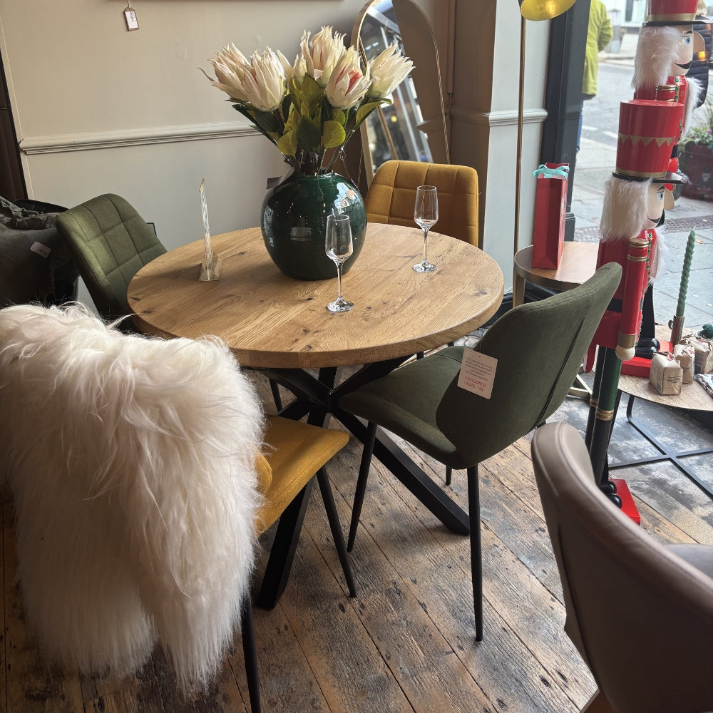 Ex Demo - Solid Oak Round 100cm Table - Metal central spider legs