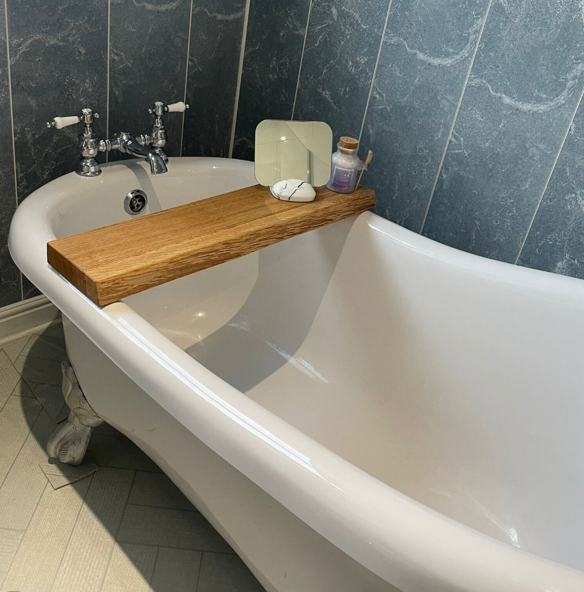 Solid Oak Live edge bath shelf