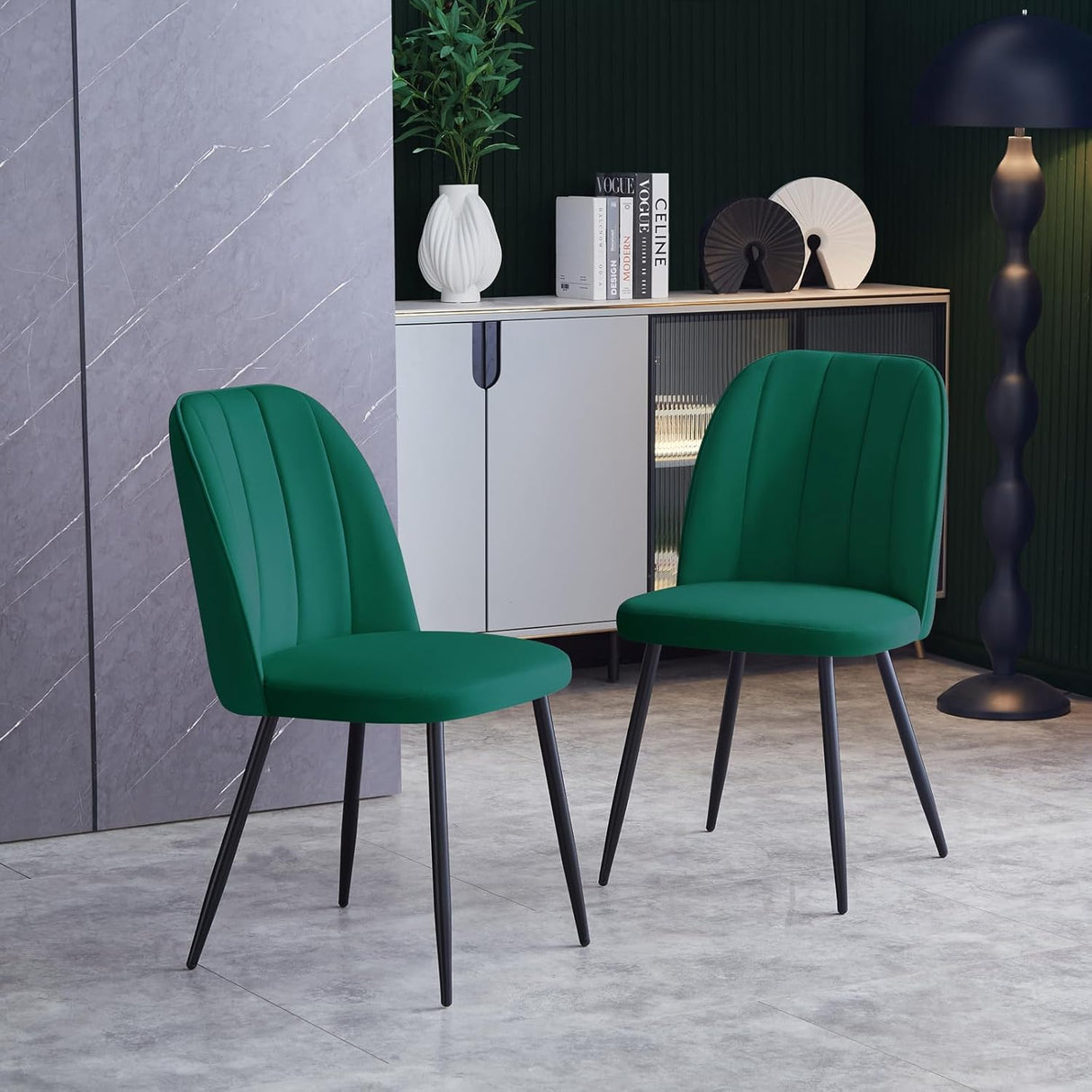 Hedger Dining Chairs - Velvet/Faux leather - Set of two