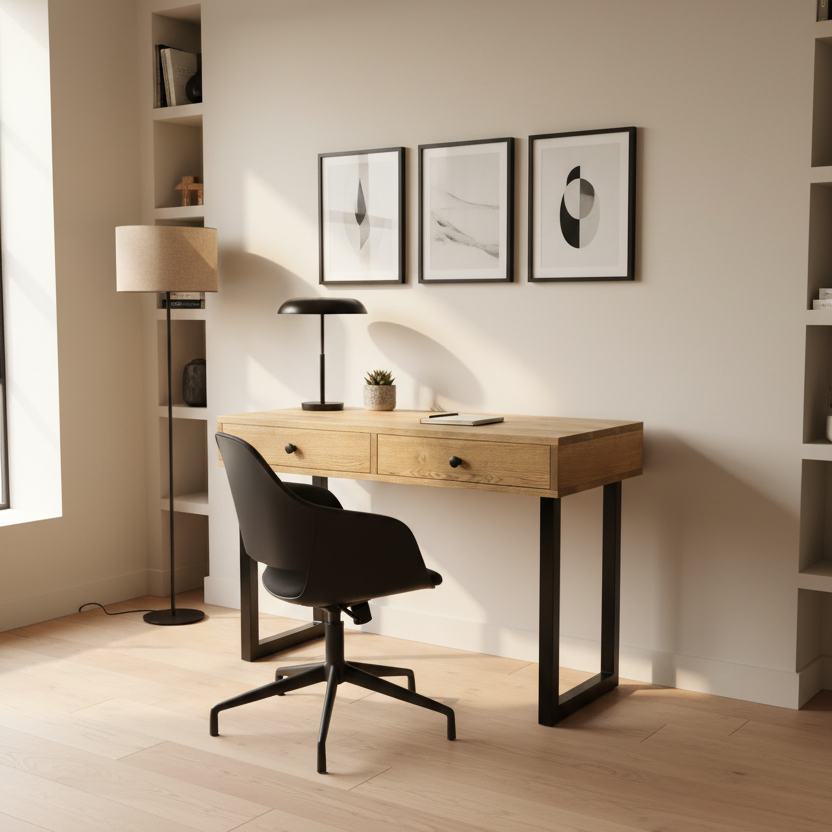 Solid Oak Box Drawer Desk - Customisable Length and Legs