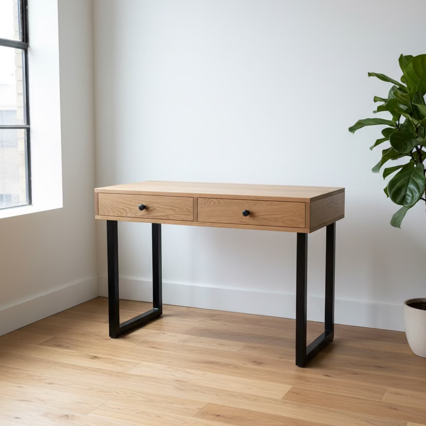 Solid Oak Box Drawer Desk - Customisable Length and Legs