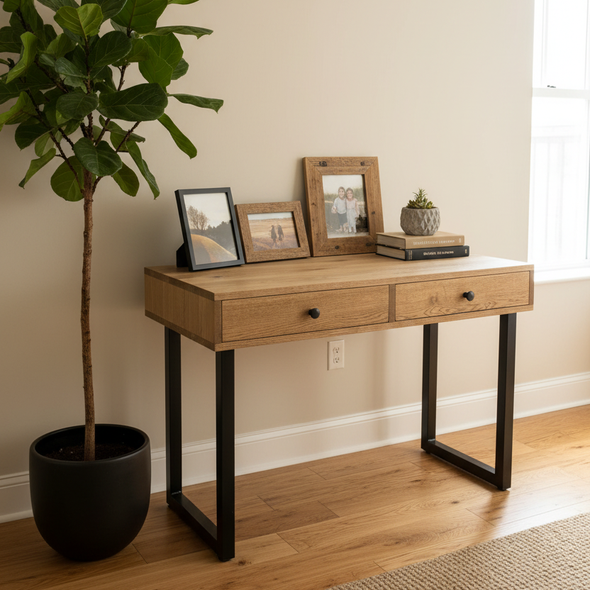 Solid Oak Box Drawer Desk - Customisable Length and Legs