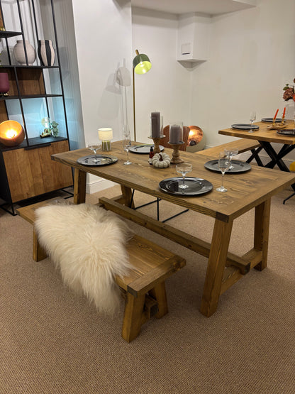 Ex Demo - 180cm x 88cm Smoked Oak Trestle Dining Table and 1 Bench