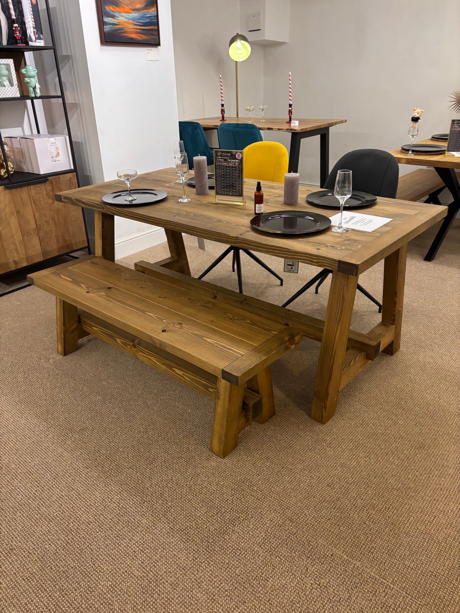 Ex Demo - 180cm x 88cm Smoked Oak Trestle Dining Table and 1 Bench
