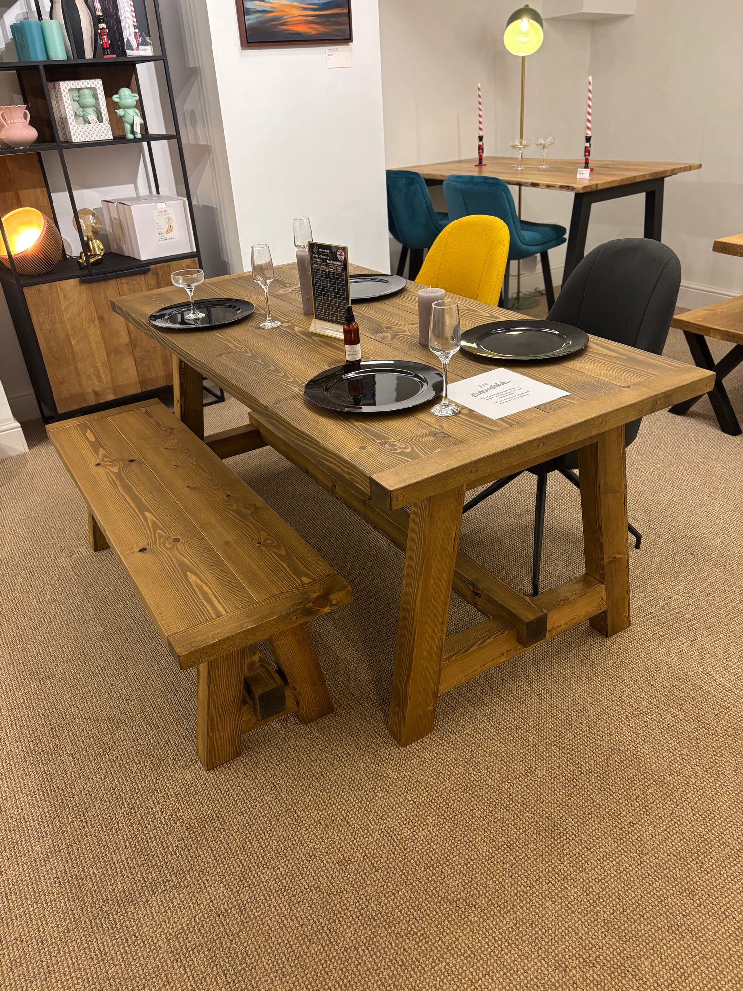 Ex Demo - 180cm x 88cm Smoked Oak Trestle Dining Table and 1 Bench