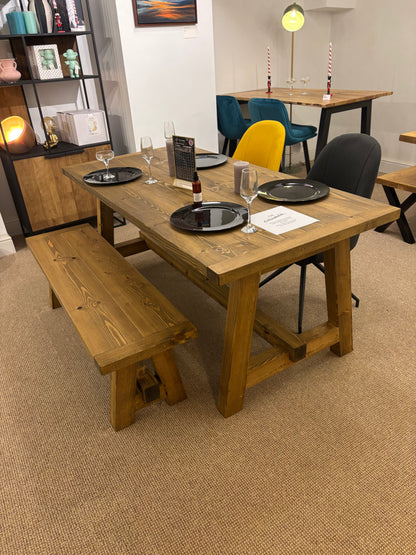 Ex Demo - 180cm x 88cm Smoked Oak Trestle Dining Table and 1 Bench
