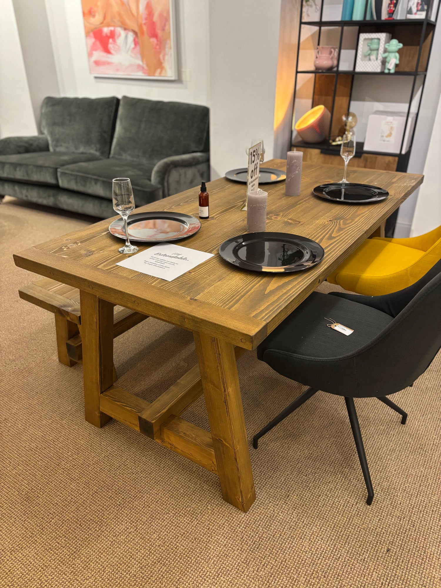 Ex Demo - 180cm x 88cm Smoked Oak Trestle Dining Table and 1 Bench