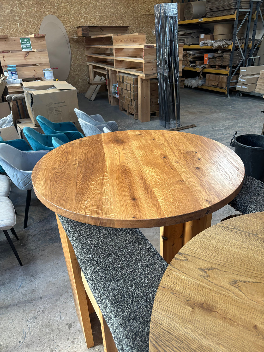 Ex Demo - Solid Oak Round 110cm Stained in Smoked Oak - Choice of legs