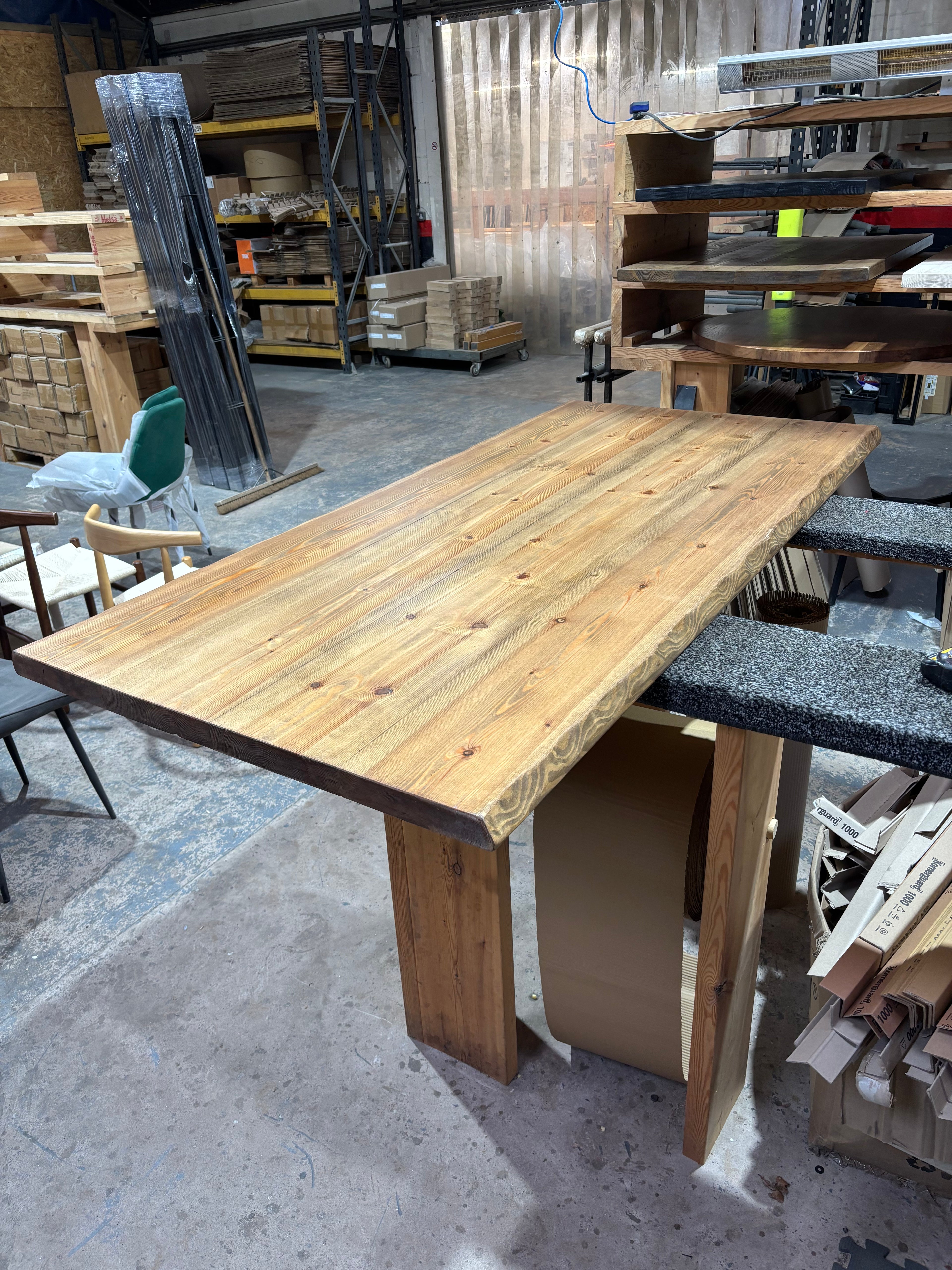 Ex Demo - 180cm x 87cm Waney Edge Smoked Oak Dining Table - Choose your legs