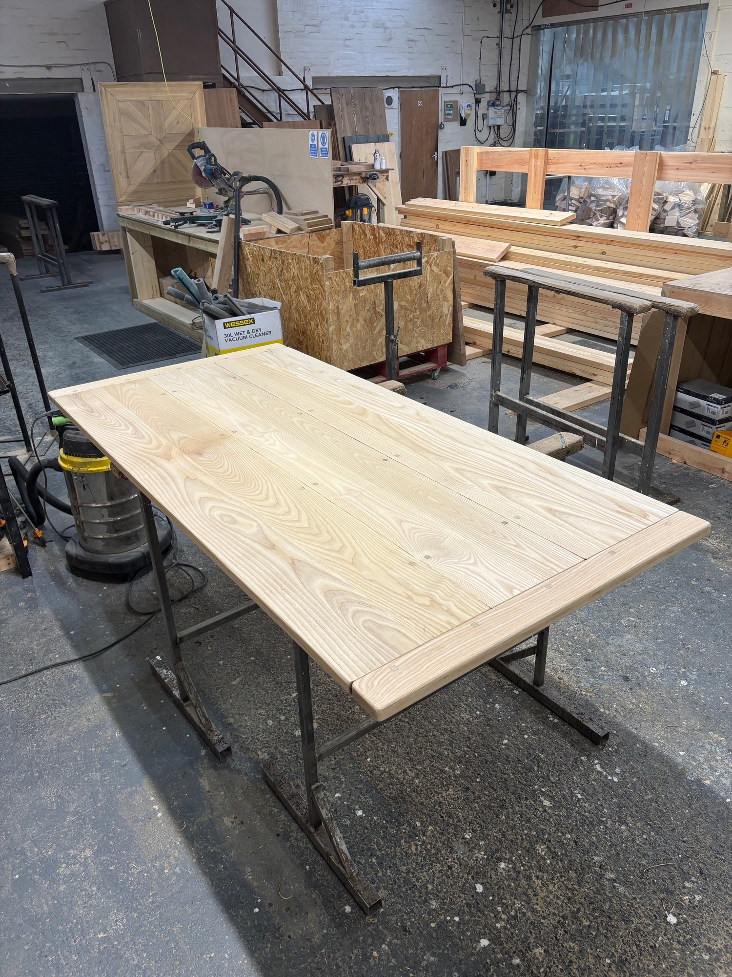 Ex Demo - 183cm x 88cm Unstained Solid ASH Dining Table - Choose your legs AND Stain